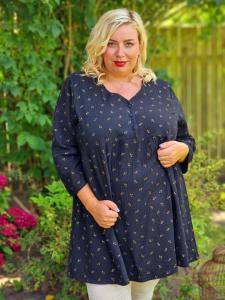 Tunika, Svart med små blad, Klara (Plus Size) - Cat & Co