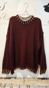 Tröja, Vinröd med ljusa stickningar, Signe - Soulful Fashion