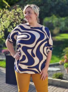 Tunika / Topp, Blå / Creme, Betty (Plus Size) - Cat & Co