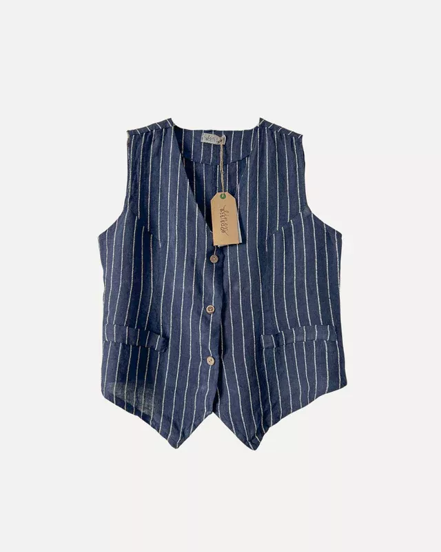 Linneväst Navy Randig, Titti - Linen Attitude (Reunion) (1 = M/L)