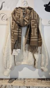 Halsduk med fransar, Grafiskt mönster, Fudge / Sand, Seline - Soulful Fashion