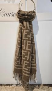 Halsduk med fransar, Grafiskt mönster, Fudge / Sand, Seline - Soulful Fashion