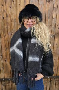 Halsduk med fransar, Svart Happy - Soulful Fashion