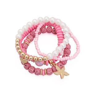 Armband Elastiskt, Rosa / Vitt / Guld, Set om 4 - Gemini