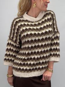 Stickad Tröja med guldtråd, Offwhite / Brun, Frida - Gemini