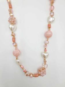 Halsband Långt, Pärlor och hjärtan i Rosa / Creme - Cat & Co