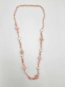 Halsband Långt, Pärlor och hjärtan i Rosa / Creme - Cat & Co