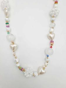 Halsband Långt, Pärlor och hjärtan i Vitt / Creme - Cat & Co