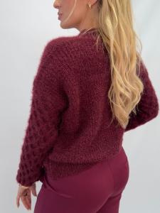 Stickad kofta med guldknappar, Vinröd Siv - Gemini