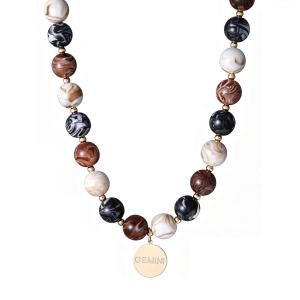 Halsband Kort, Runda kulor, Brun / Offwhite - Gemini