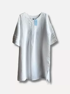 Linneklänning med sydda veck, Vit Vera - Reunion