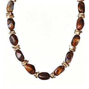 Halsband Kort, Oregelbundna pärlor, Brun / Guld - Gemini