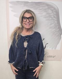 Kofta med knyt, Stickad Jeansblå, Annika - Soulful Fashion