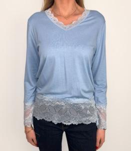 Långärmad topp med spets, Ljusblå Tina - Caramelle Fashion