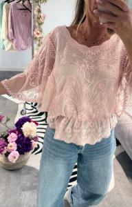 Topp med spets och brodyr, Fjärilsärm Rosa, Grace - Love Forever