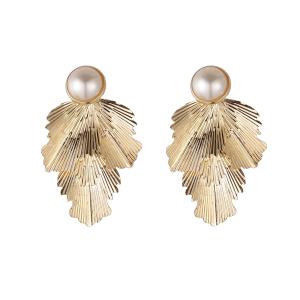 Örhängen Solfjäder med vit pärla, Guldfärgat - Gemini