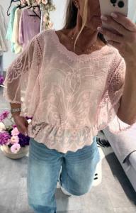 Topp med spets och brodyr, Fjärilsärm Rosa, Grace - Love Forever