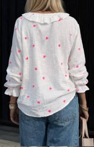 Blus i bäckebölja, Vit med rosa hjärtan, Lottie - Love Forever