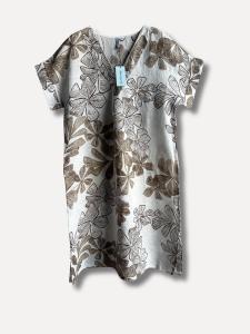 Linneklänning med blommor, Vit Naxos - Reunion