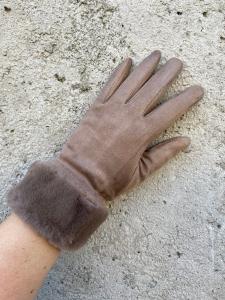 Handskar med fuskpälskant, Taupe (Unni) - Mix by Heart