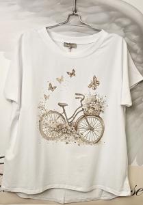 T-shirt Inze, Cykel och fjärilar, Beige - Soulful Fashion
