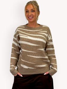 Stickad tröja, Zebraprint Beige / Offwhite, Velma - Gemini
