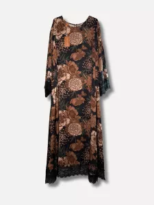 Klänning, Blommig med spets, Svart / Brun Flora - Reunion
