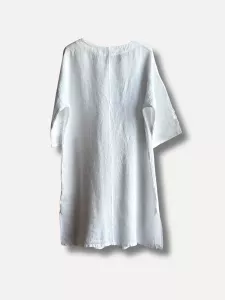 Linneklänning med sydda veck, Vit Vera - Reunion