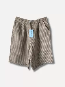 Linneshorts Knälånga, Randig Brun / Vit, Cecilia - Reunion Home