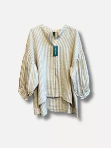 Linneskjorta med ballongärm, Vit / Beige, ALBA - Reunion    BERÄKNAD LEV: FEB