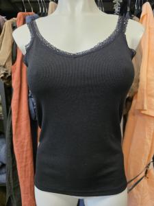 Linne, Ribbat med spets, Svart Lotten - Caramelle Fashion