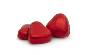 Chokladhjärta i rött foliepapper - Konfektyrfabriken