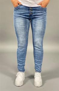 Jeans i ljus denim, stretch och dekorativa knappar (Ninna) - Mix by Heart
