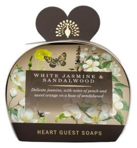 Hjärtformade småtvålar, White Jasmine & Sandalwood - Set om 3