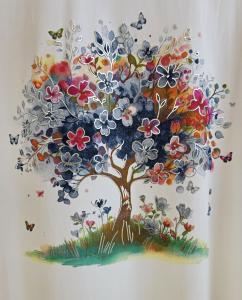 T-shirt Inze, Flower Tree, Denim - Soulful Fashion