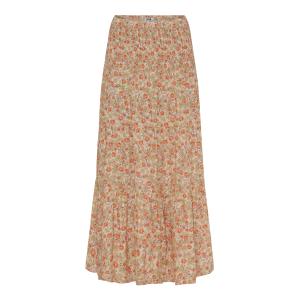 Lång kjol i viskose med resår i midjan, Småblommig Beige / Orange Flora Flower - Stajl