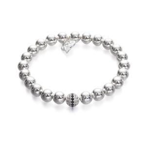 Armband Elastiskt, Silverfärgade kulor med strassprydd pärla - Gemini