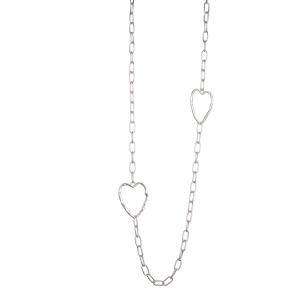 Halsband Långt, Grov kedja med hamrade hjärtan, Silverfärgat - Gemini