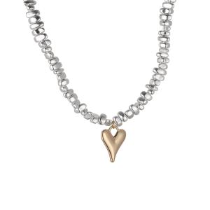 Halsband Kort, Silverfärgat med hjärta i "guld" - Gemini