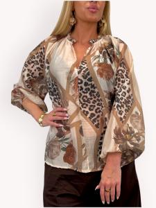 Blus med blom / leo, Beige Fortuna - Gemini