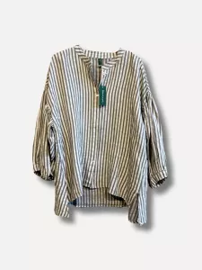 Linneskjorta med ballongärm, Vit / Taupe, ALBA - Reunion    BERÄKNAD LEV: FEB