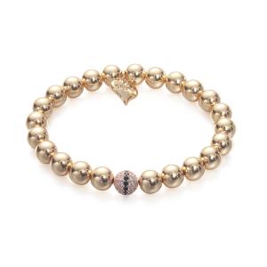 Armband Elastiskt, Guldfärgade kulor med strassprydd pärla - Gemini