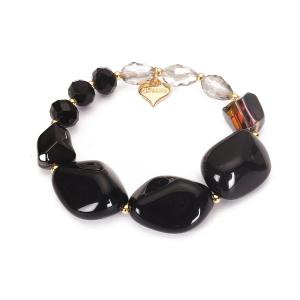 Armband, Elastiskt med svarta oregelbundna stenar - Gemini