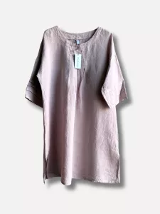 Linneklänning med sydda veck, Antik Rosa, Vera - Reunion