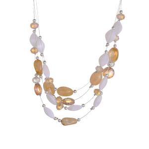 Halsband Kort, Fyra trådar med stenar i sand / creme - Gemini