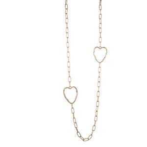 Halsband Långt, Grov kedja med hamrade hjärtan, Guldfärgat - Gemini