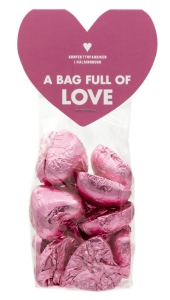 Nougathjärtan i rosa folie - Sockerbageriet     BERÄKNAD LEV: OKT