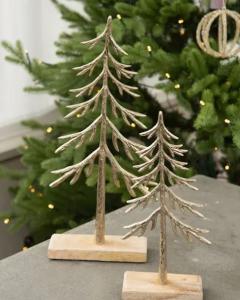 Julgran i metall med träfot (Höjd: 25 cm) -  A lot