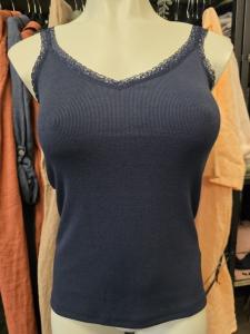 Linne, Ribbat med spets, Marin Lotten - Caramelle Fashion