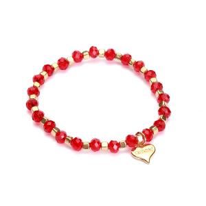 Armband, Elastiskt med Pärlor i rött och guld - Gemini